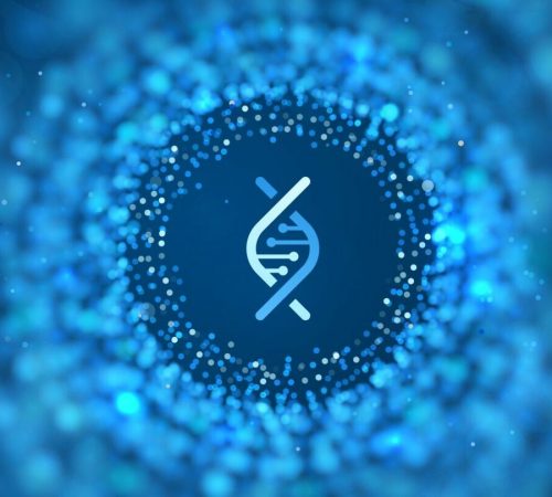 Scientific or medical research vector blue background template. Science abstract web banner with blur effect